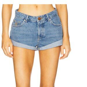 One Teaspoon Bandits Denim Jean Shorts Button Fly Twisted Distressed Blue 28